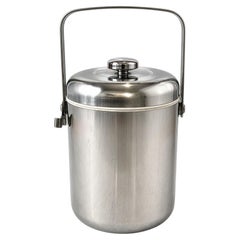 Mid-Century Modern Chrome Ice Bucket with Lid and Swing Handle.