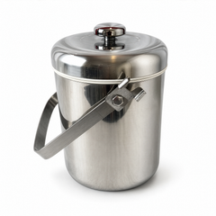 Mid-Century Modern Chrome Ice Bucket with Lid and Swing Handle.