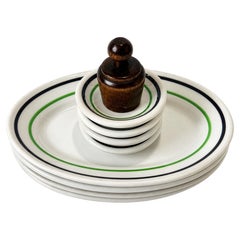 Vintage Sterling China Restaurantware Set, Green & Black Banded, 1950