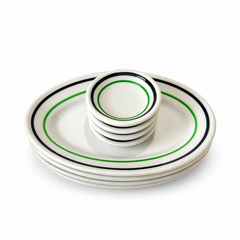 Vintage Sterling China Restaurantware Set, Green & Black Banded, 1950