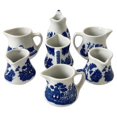 Vintage Blue Willow Creamers Set, 7 Ceramic Pieces from 1950