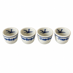 Set of Four Vintage Jackson China Hummingbird Blue and White Restaurantware Cups