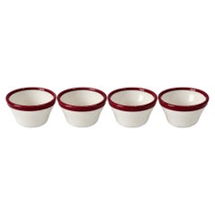 Set of Four REGO White Bowls with Burgundy Rims, Restaurantware