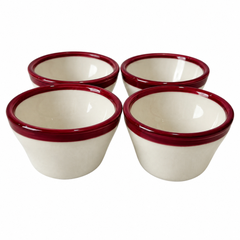 Set of Four REGO White Bowls with Burgundy Rims, Restaurantware