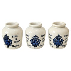 Vintage French Ceramic Mustard Jars Set of Three, Glazed, 1960s Decor