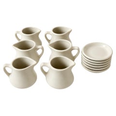 Vintage Set of 6 Creamers and 6 Butter Pats in Off-White Restaurant Ware
