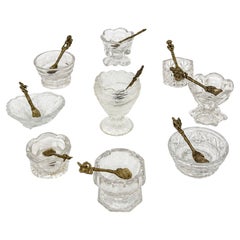 Vintage Glass Open Salt Cellars Set with Italian Brass Spoons