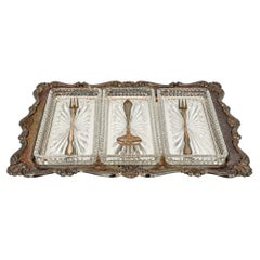 Vintage Silver-Plated Relish Tray with Three Glass Dishes, 1930s