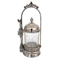 Viktorianischer Essigkrug, versilbertes Metall und Glas, 1890, Zange