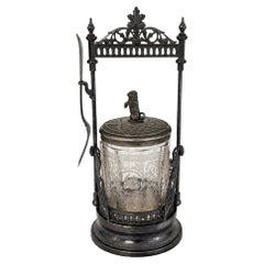 Antiker viktorianischer Essigkrug, geätztes Glas mit Hundeknauf, 1890