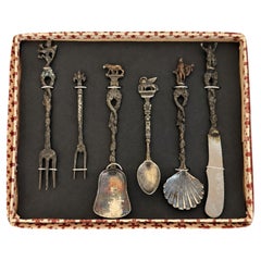 Vintage Florentine Six-Piece Serving Set, Figural Handles, Italy, 1950