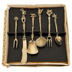 Vintage Florentine Six-Piece Serving Set with Figural Handles, Italy
