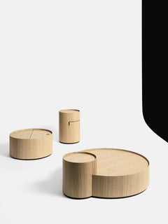 Beistelltisch, Eiche natur, Design-Beistelltisch, geschwungene zylindrische Form, Italien
