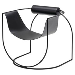 Armchair, Hide Leather Lounge Chair, Black Steel Frame, Contemporary, Italy