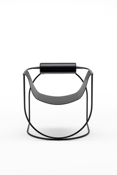 Armchair, Hide Leather Lounge Chair, Black Steel Frame, Contemporary, Italy