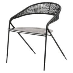 Chair, Woven Rope Dining Chair, Matte Black Steel Frame, Indoor/Outdoor, Italy