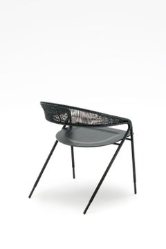 Chair, Woven Rope Dining Chair, Matte Black Steel Frame, Indoor/Outdoor, Italy
