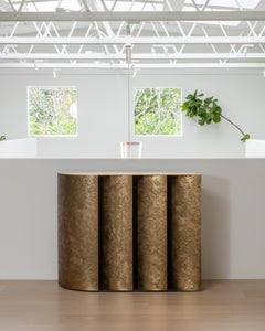 Console Table, Textured Brass Design, Sculptural Curved Metal Base, Italy
