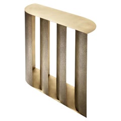 Console Table, Textured Brass Design, Sculptural Curved Metal Base, Italy