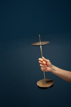 Portable Table Lamp, Vintage Brass Black Finish, Battery Operated, Dimmer, Italy