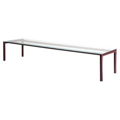 Dining Table, 4 Meter, Extra-Clear Glass, Red Metal Base, Piero Lissoni, Italy