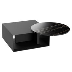 Quadratischer Couchtisch mit drehbarer Marmorplatte, schwarz lackiert, Studio Adolini, Italien