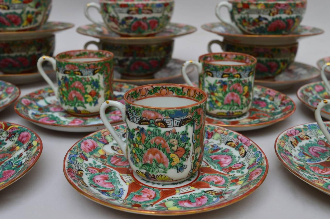 A set of Chinese rose medallion tea cups and espresso cups.
The espresso cups are marked 