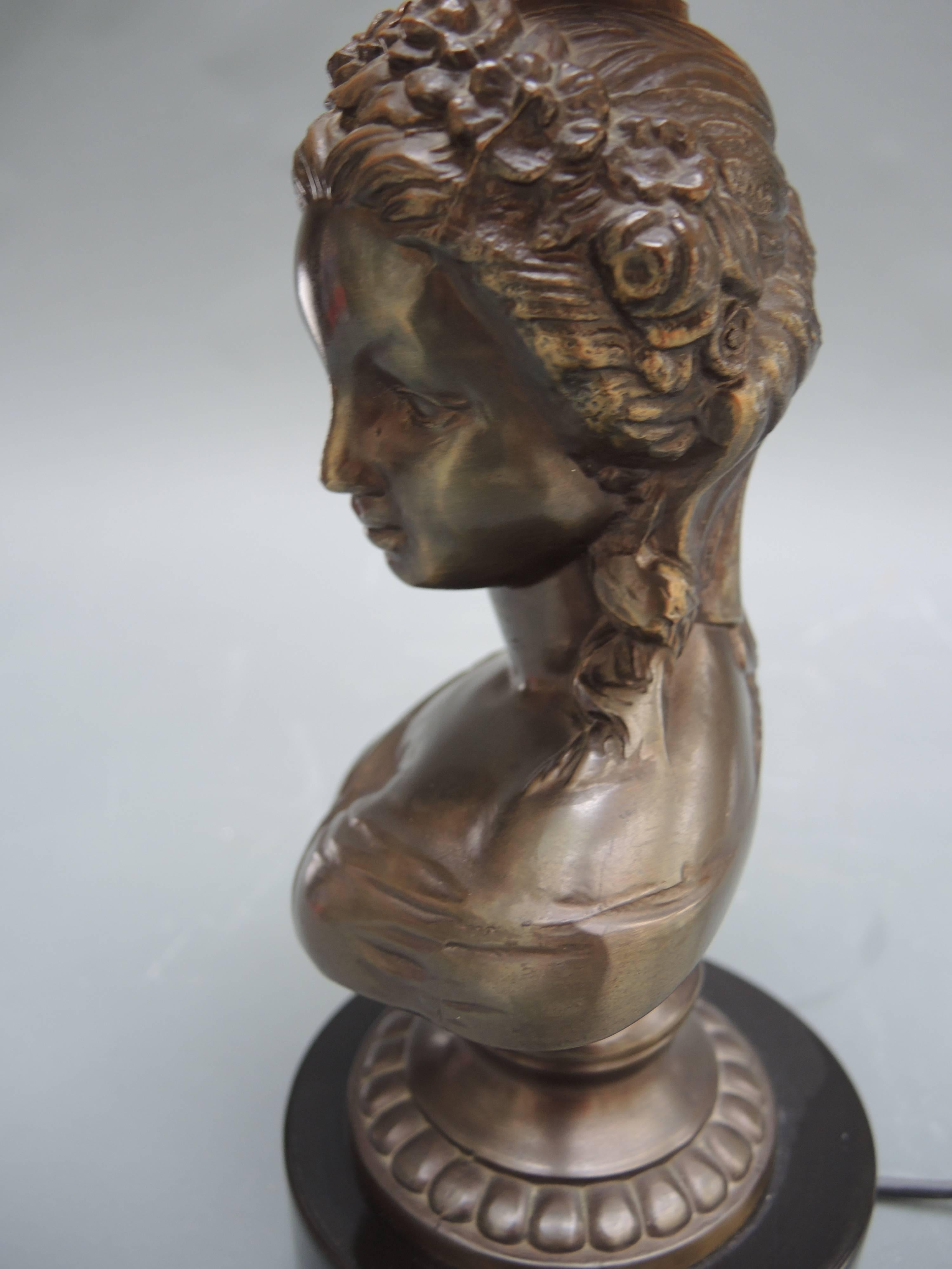 French Figural Table Lamp of a Louis XVI Style Female Metal Bust For Sale