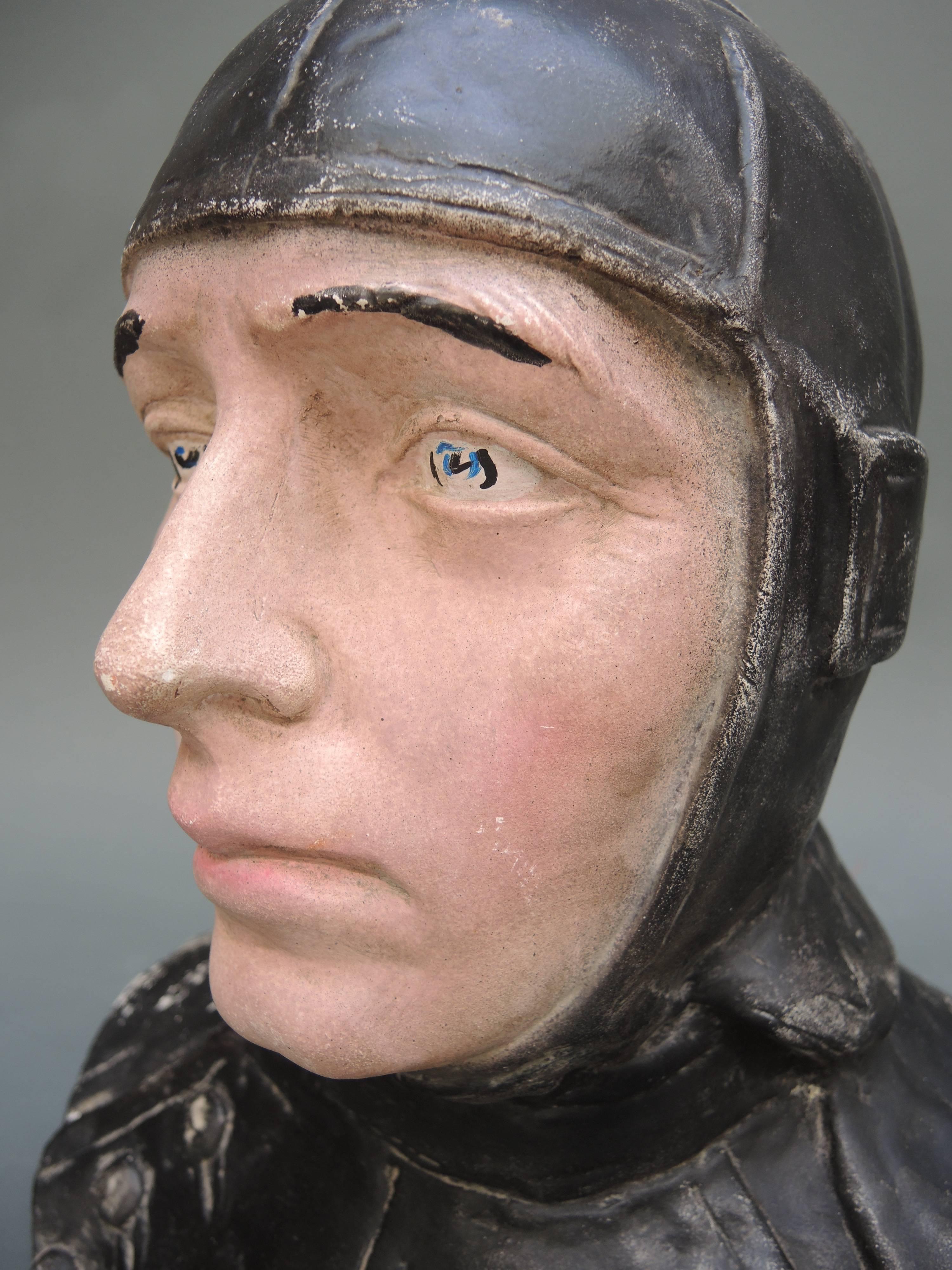Vintage Belgian Plaster Display Bust Mannequin by Novita of a Race Car Driver 1