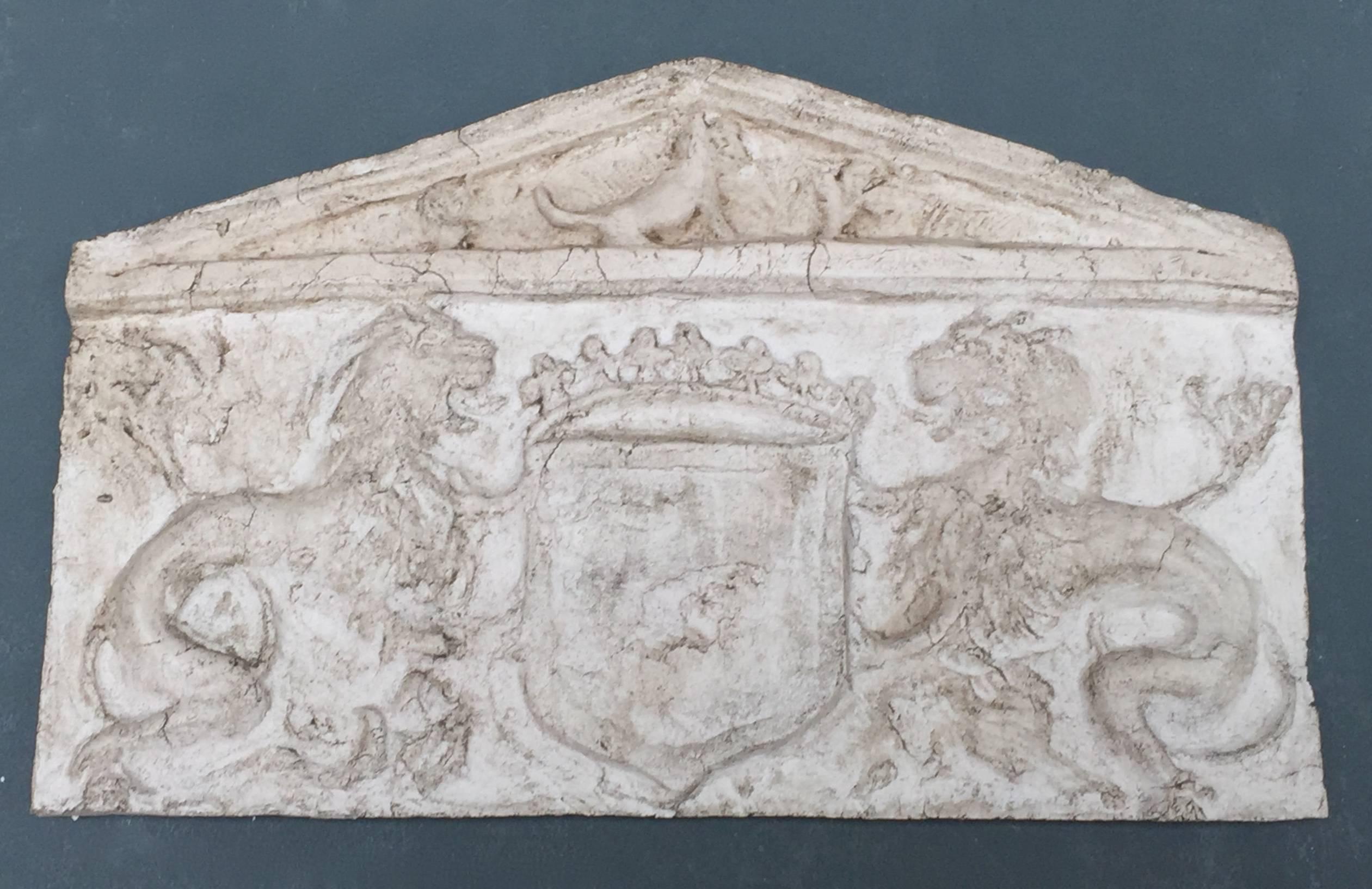 French 19th Century Plaster Mold for Architectural Armorial Pediment