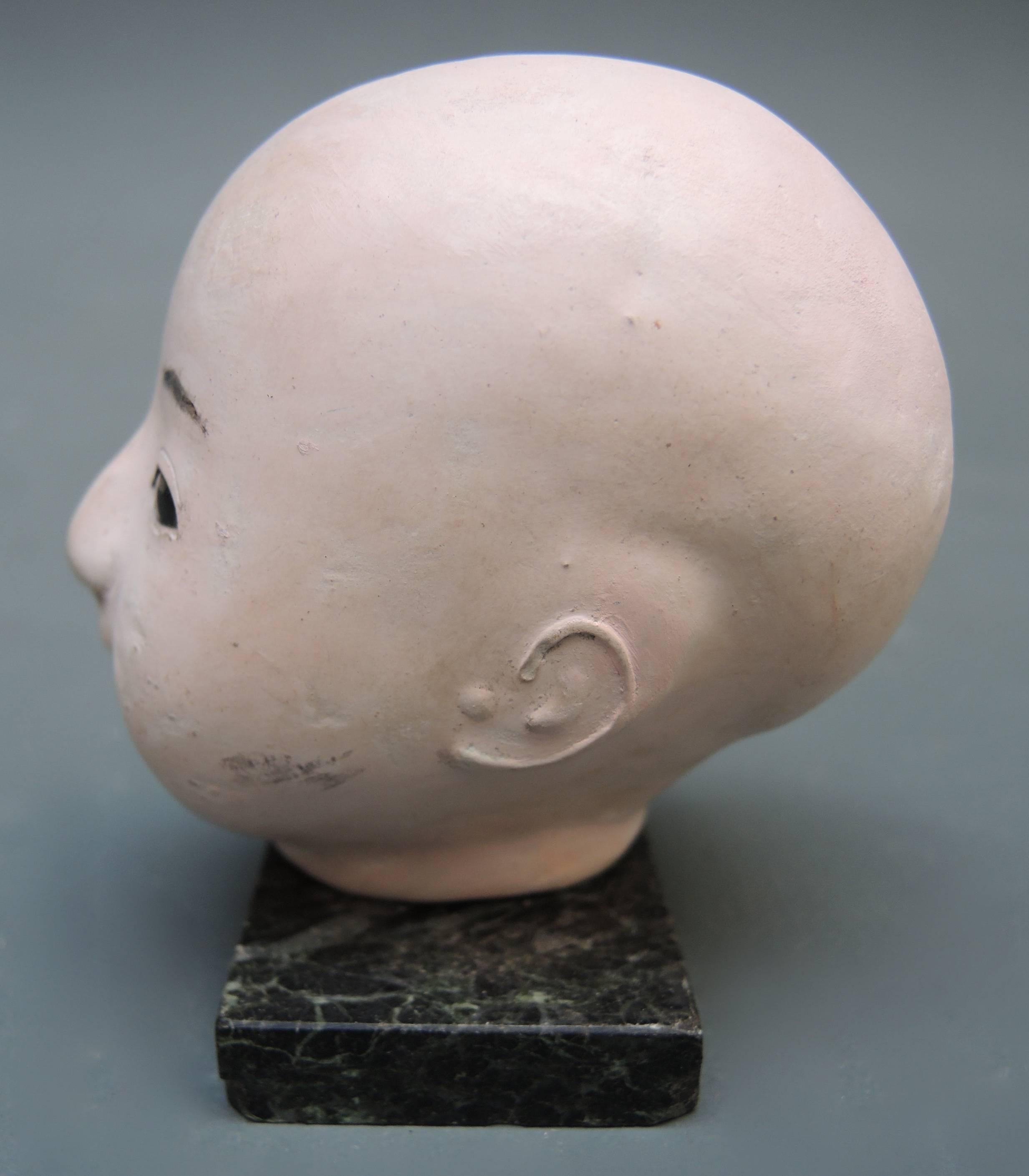20th Century Japanese Papier Mâché and Oyster Paste Doll Head with Glass Eyes, circa 1920