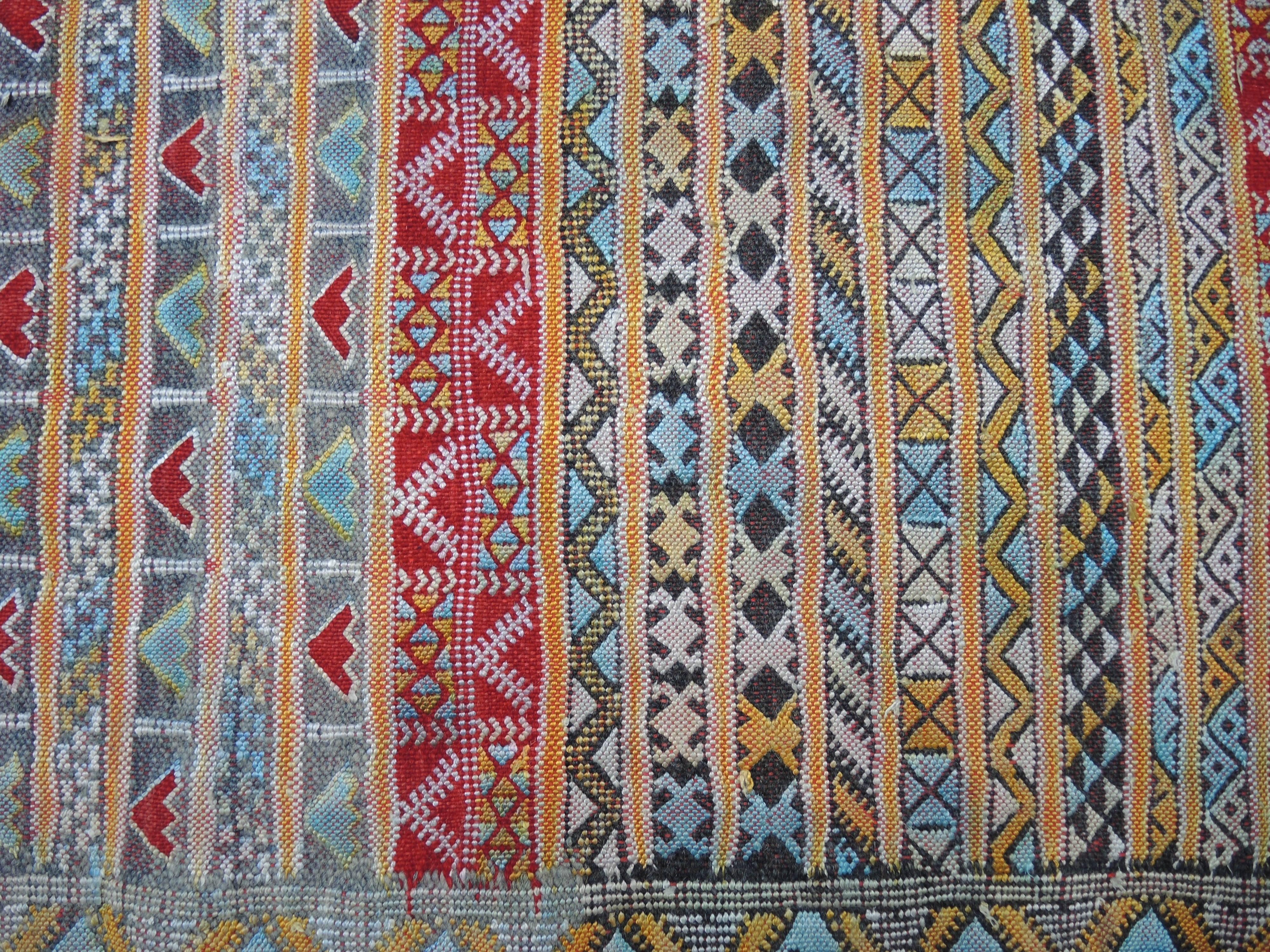 20th Century Vintage Moroccan Silk and Wool Flat-Weave Kilim Carpet