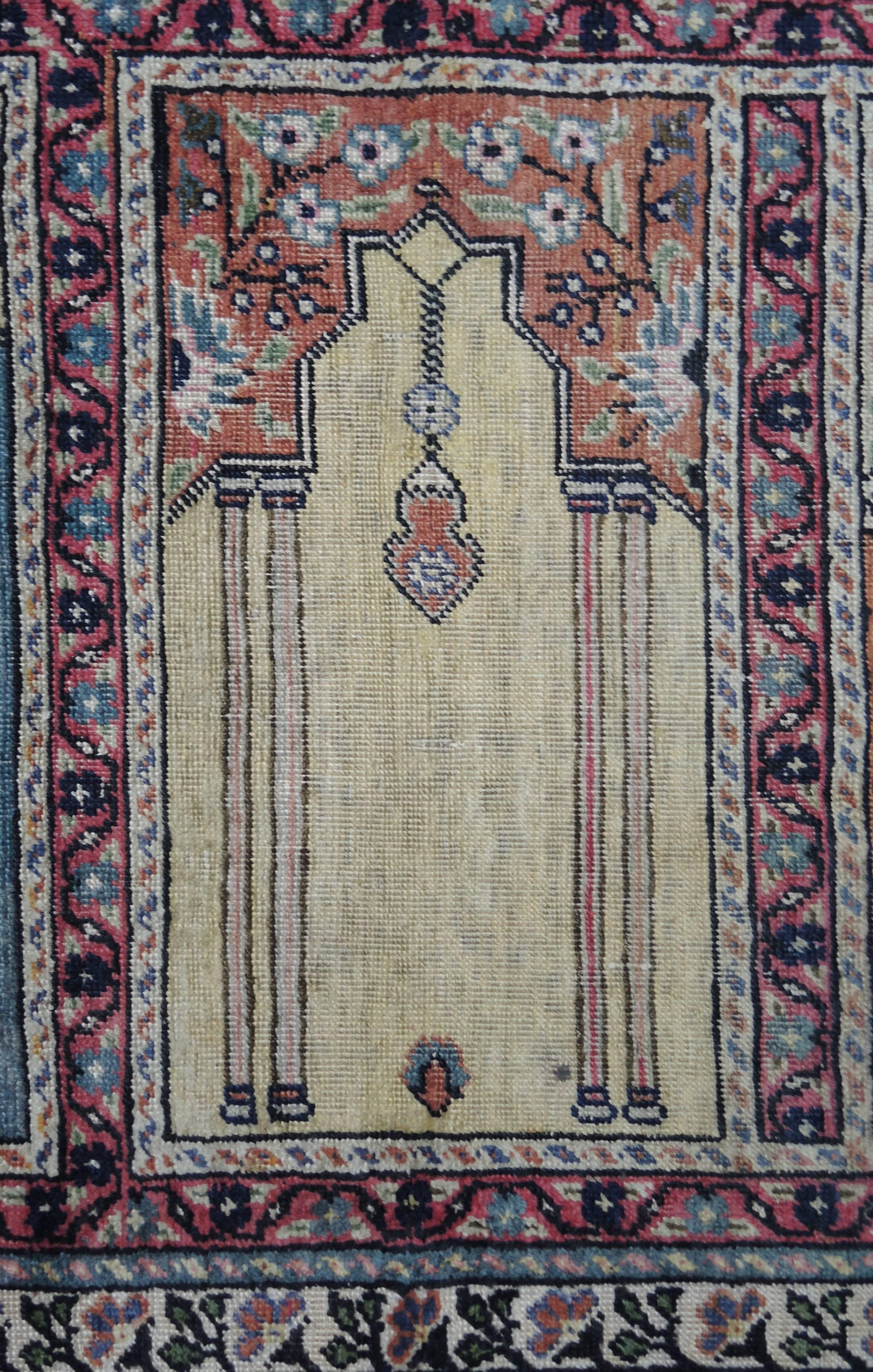 Hand-Knotted Antique Turkish Anatolian Kayseri Silk Rug with Architectural Arches and Pillars