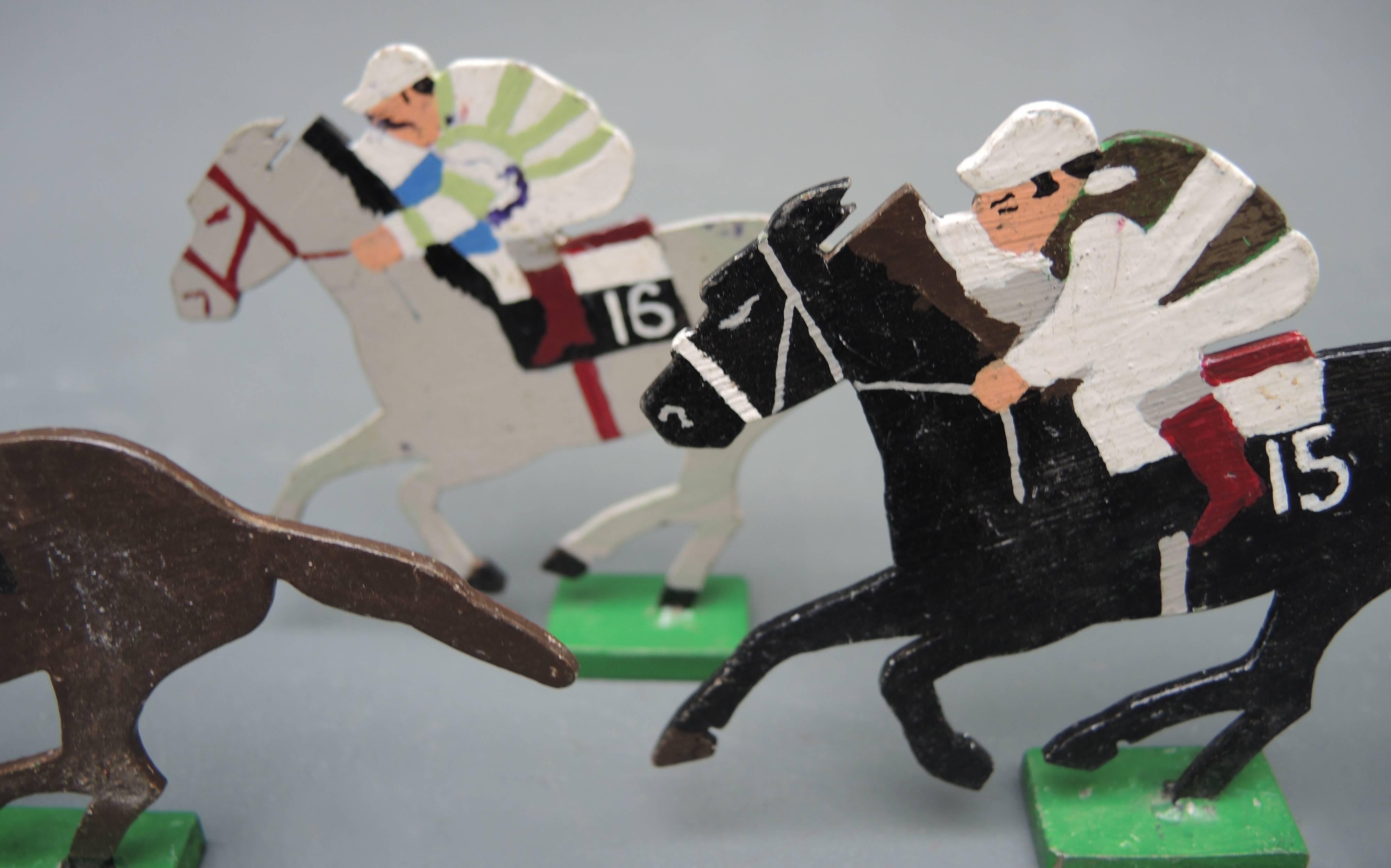 20th Century Vintage 1940 Metal Hand-Painted Race Horse Equestrian Game Markers