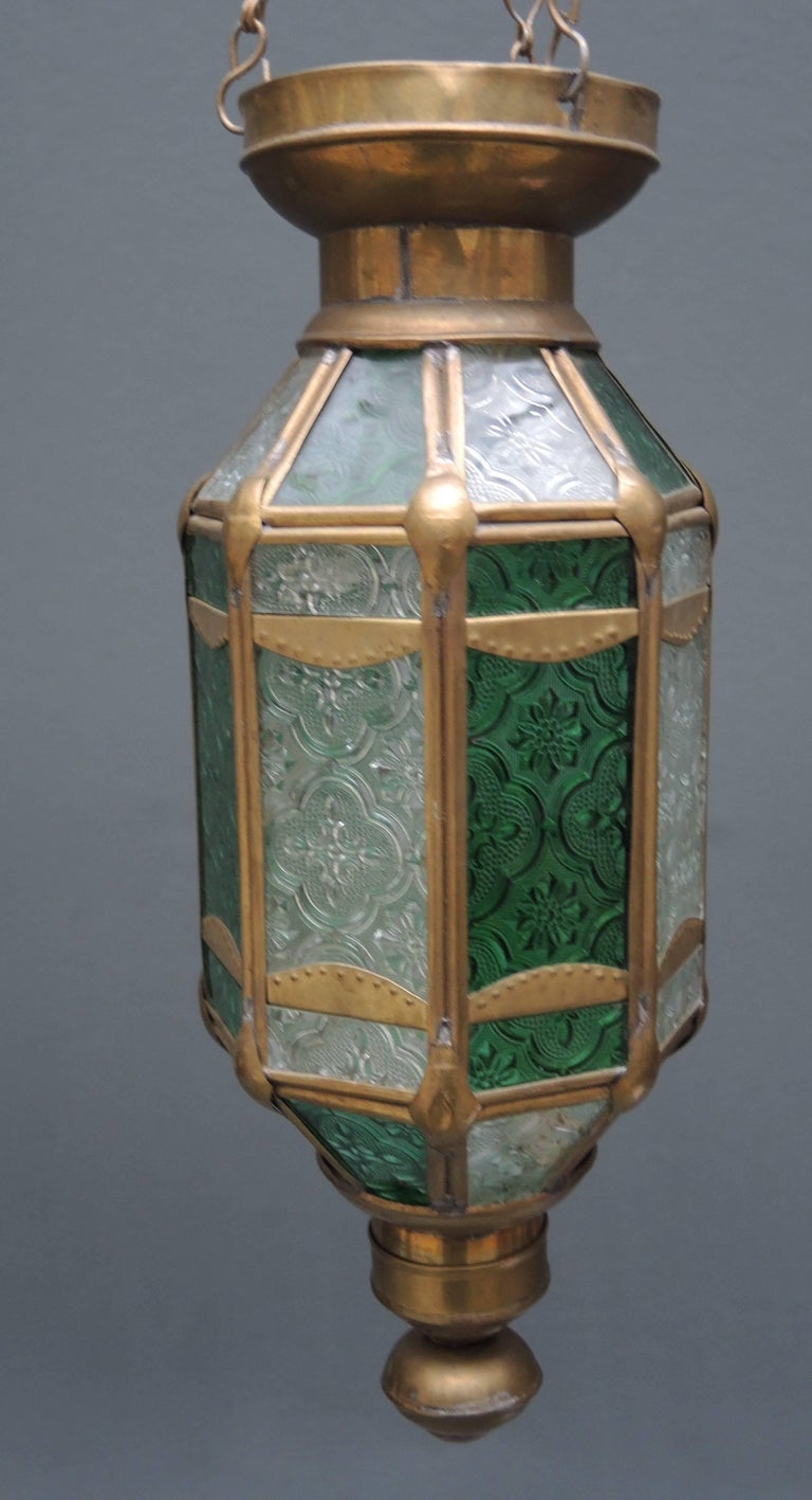 Pair of Vintage Brass and Pressed Glass Moroccan Candle Lanterns at 1stDibs