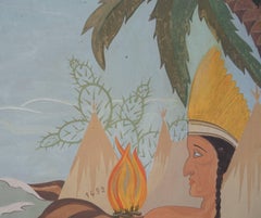 Painted Panel from a Theatre Illustrating Columbus 1492 Voyage to America