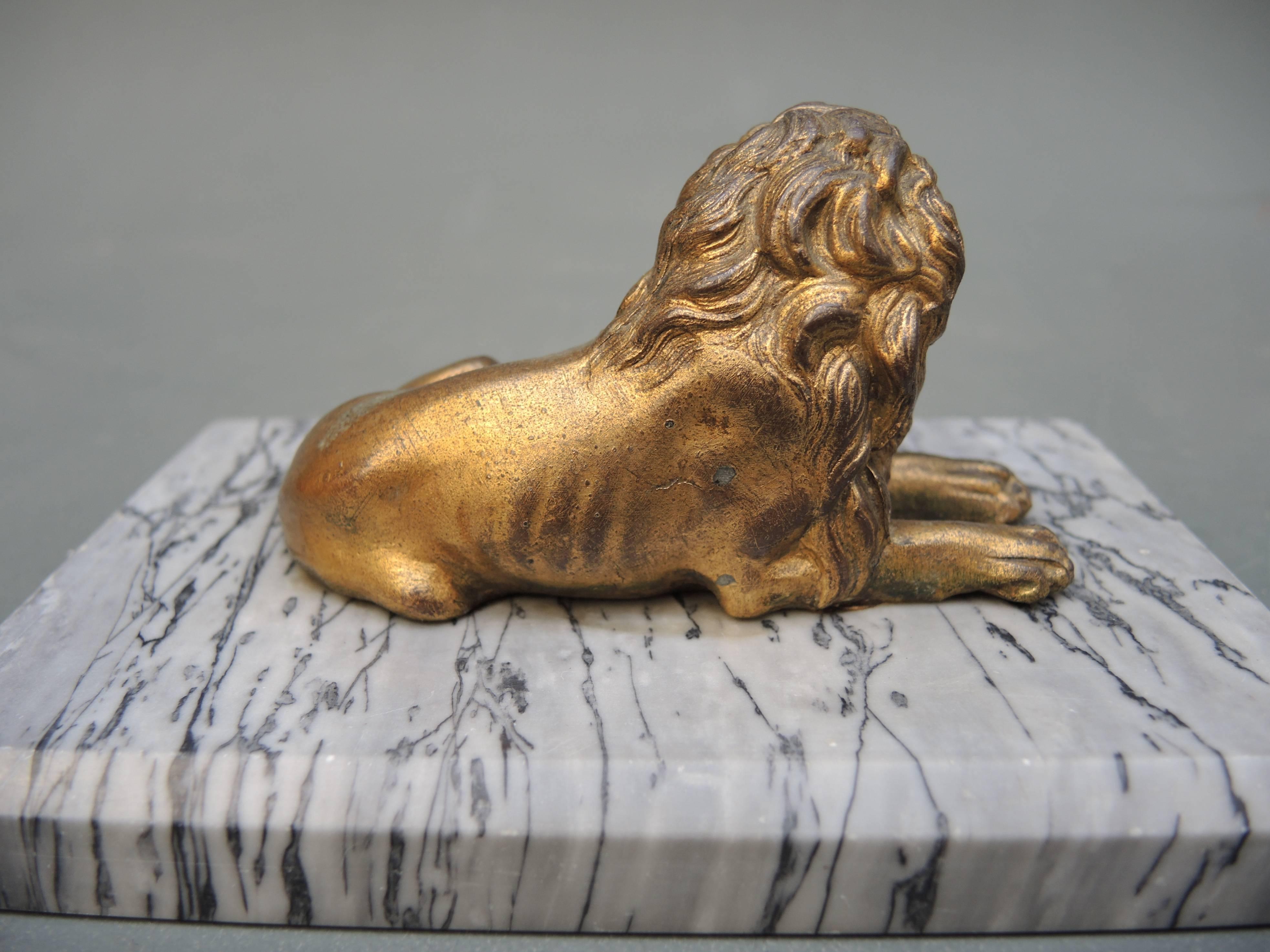 European 19th Century Dutch Cast Gilt Metal Lion Statue Paper Weight