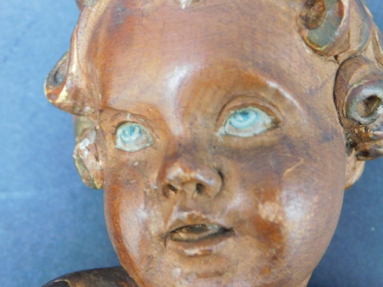 Pair of 19th Century French Carved Wood Angels For Sale at 1stDibs