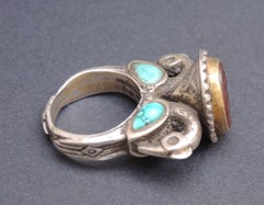 Ethnic Carnelian and Turquoise Intaglio Ring