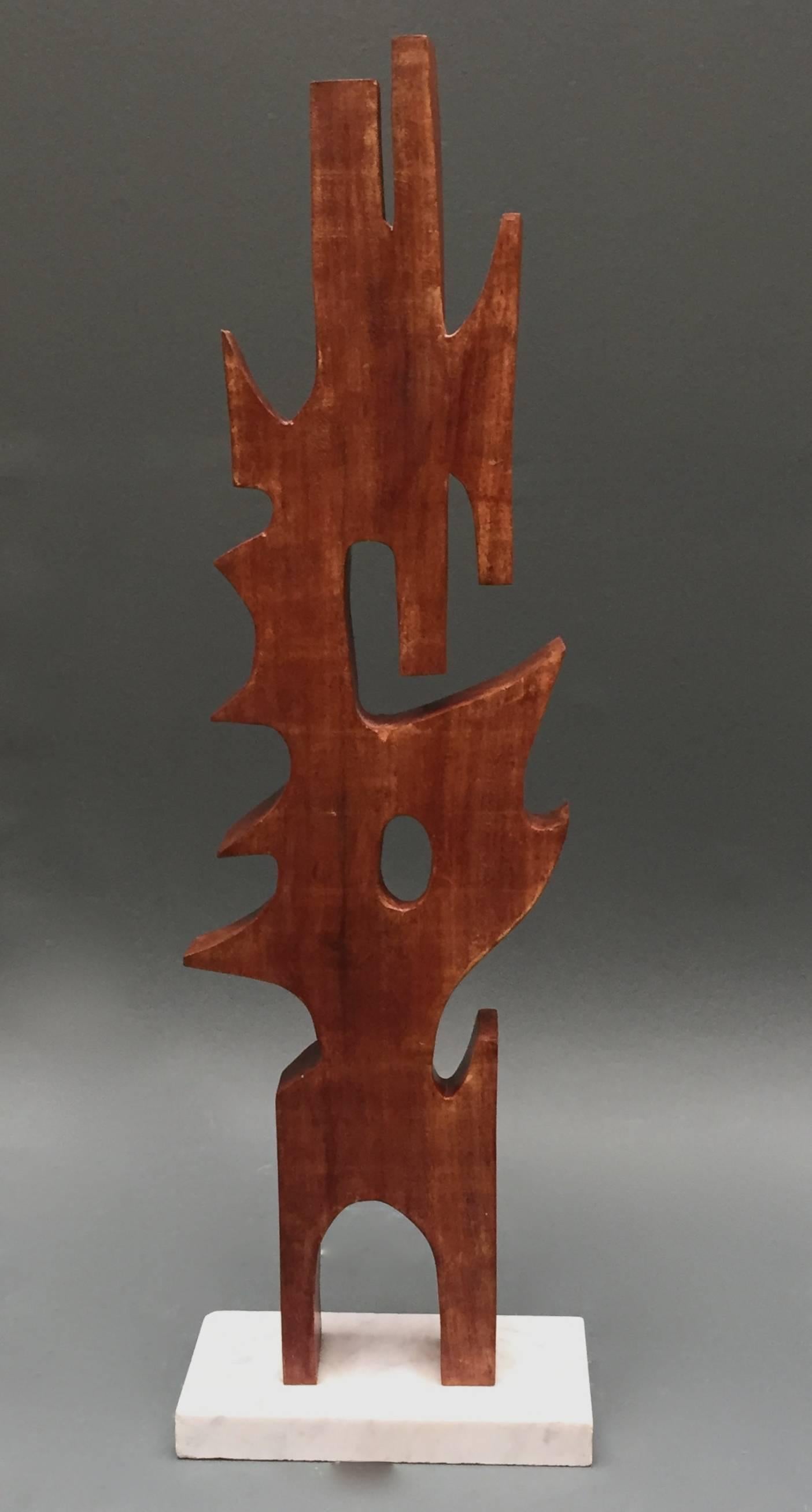 Hand-Carved Carved Wood Mid-Century Modern Abstract Statue by Jan Sergeant
