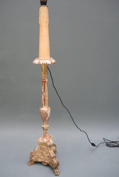 Tall Early 19th Century French Carved Gilt Candlestick Table Lamp with Star