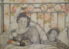 Photorealism Drawing by Aro Oene, 1986 "Breakfast in Bed"