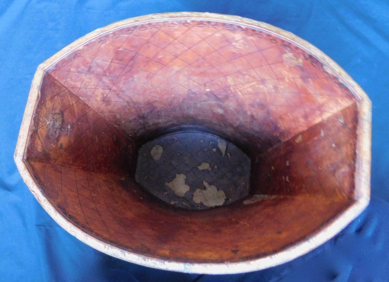 Vintage French Waste Paper Basket leather with Gold Embossed Decoration