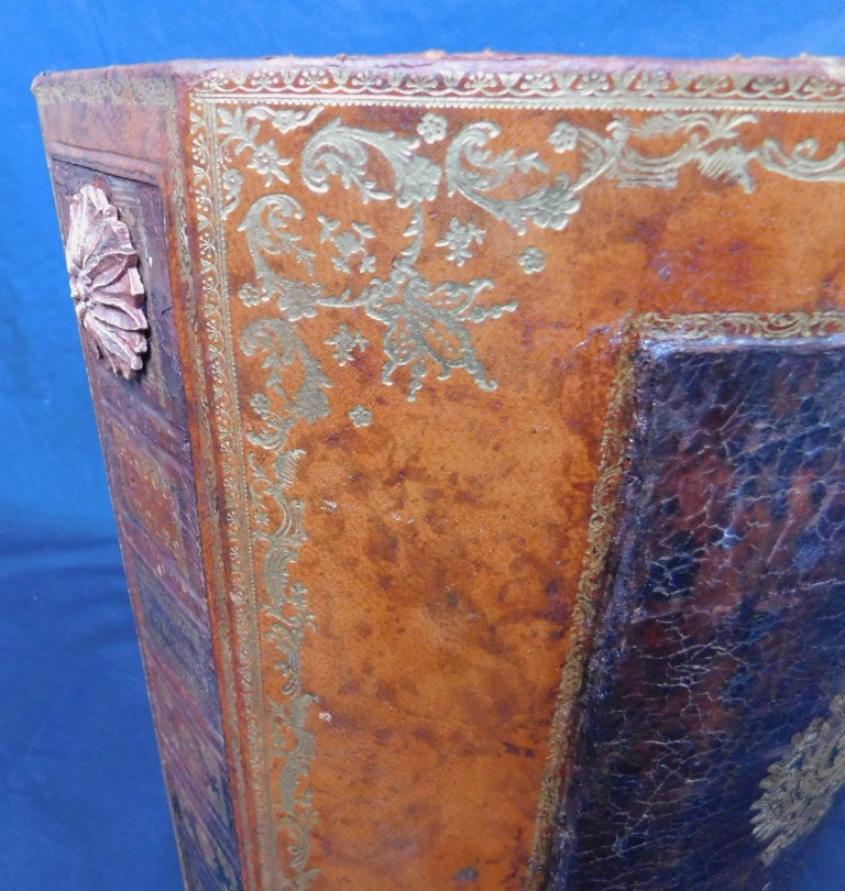 Vintage French Waste Paper Basket leather with Gold Embossed Decoration