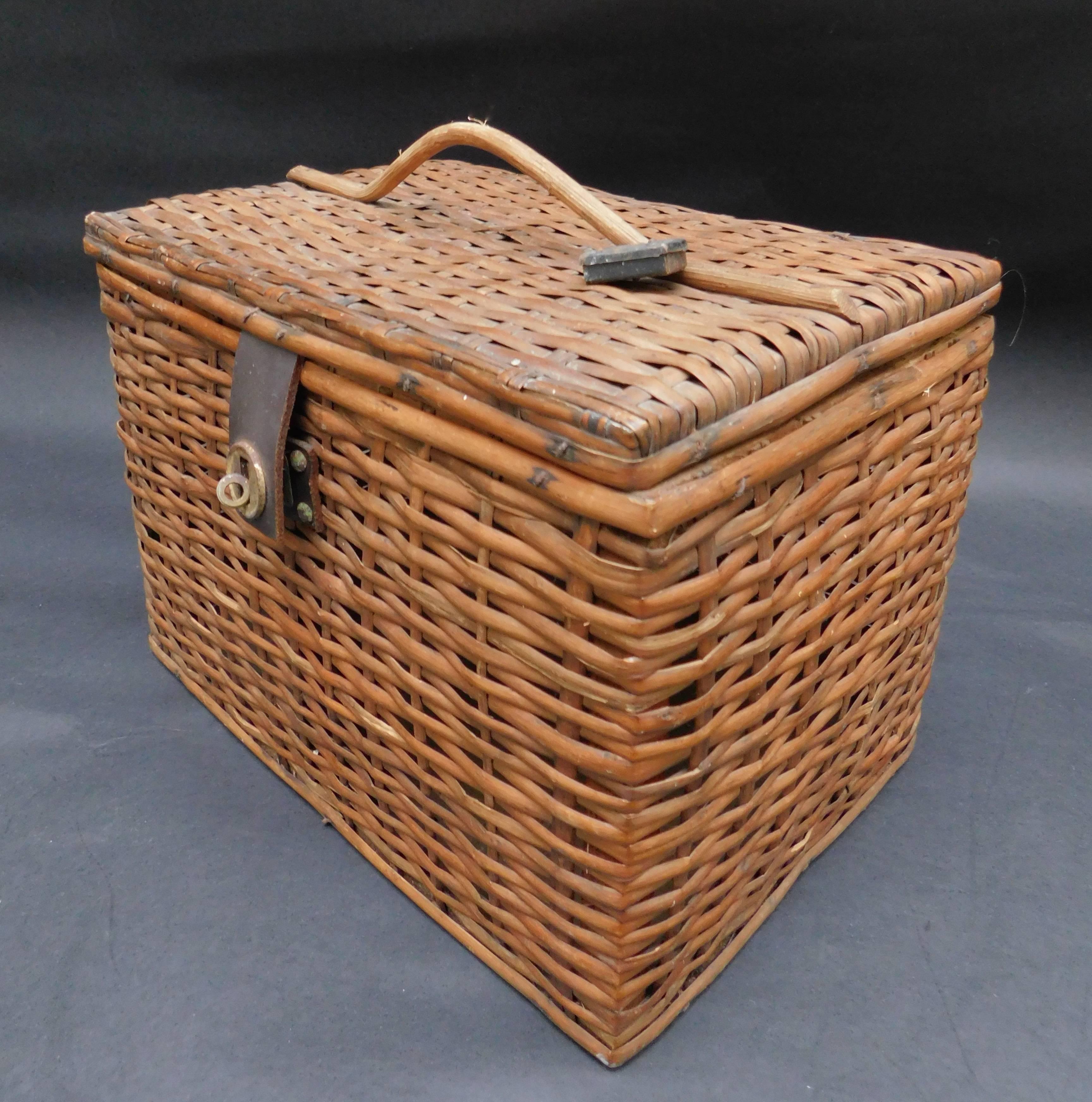 Unusual French market basket with a handle and lock (no key)  Circa 1950.