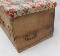 Antique Spanish Trunk with Antique Kilim Upholstered Top