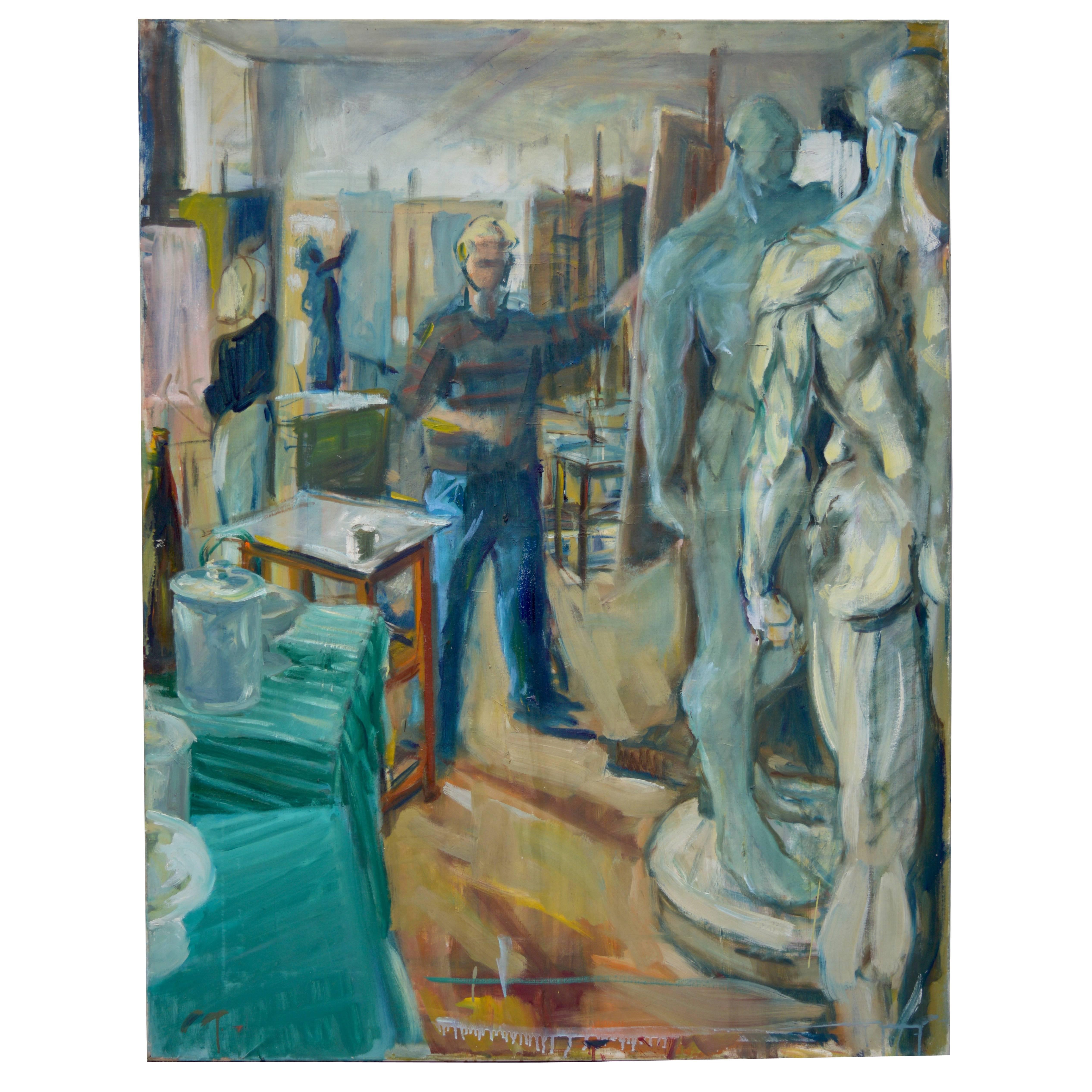 Painting "In the Royal Academy" Large Oil Painting Naked Men  For Sale