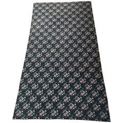 Huge Antique Black French Cross Stitch Wool Carpet Madeleine Castaing