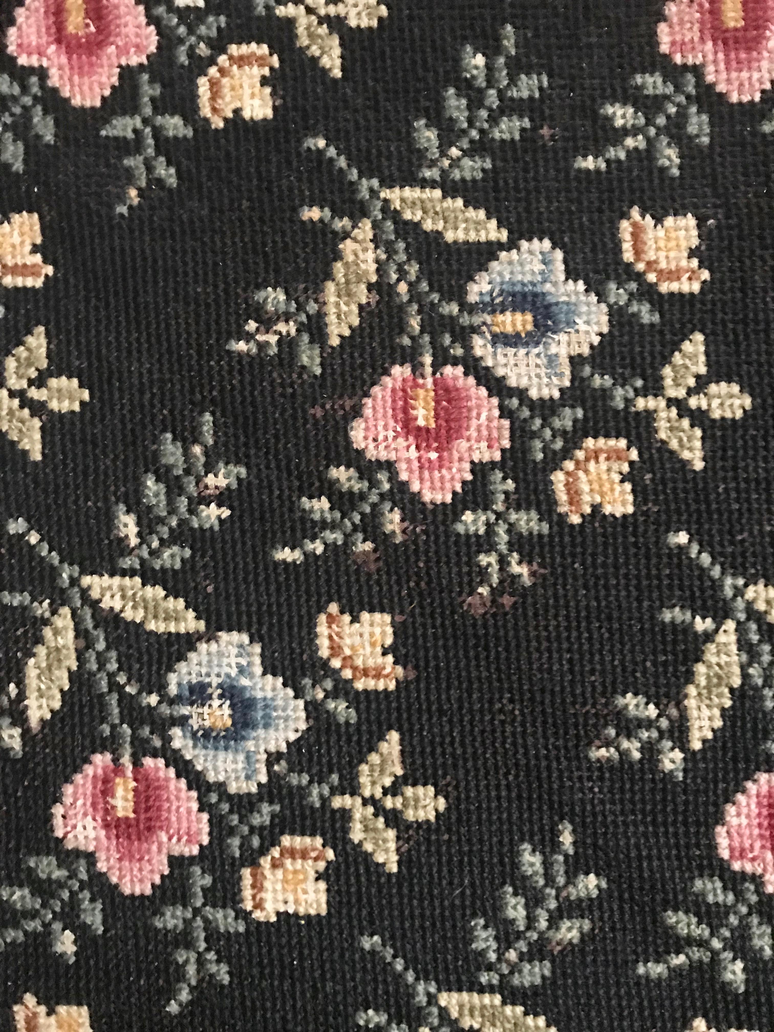 Huge Antique Black French Cross Stitch Wool Carpet Madeleine Castaing For Sale 4