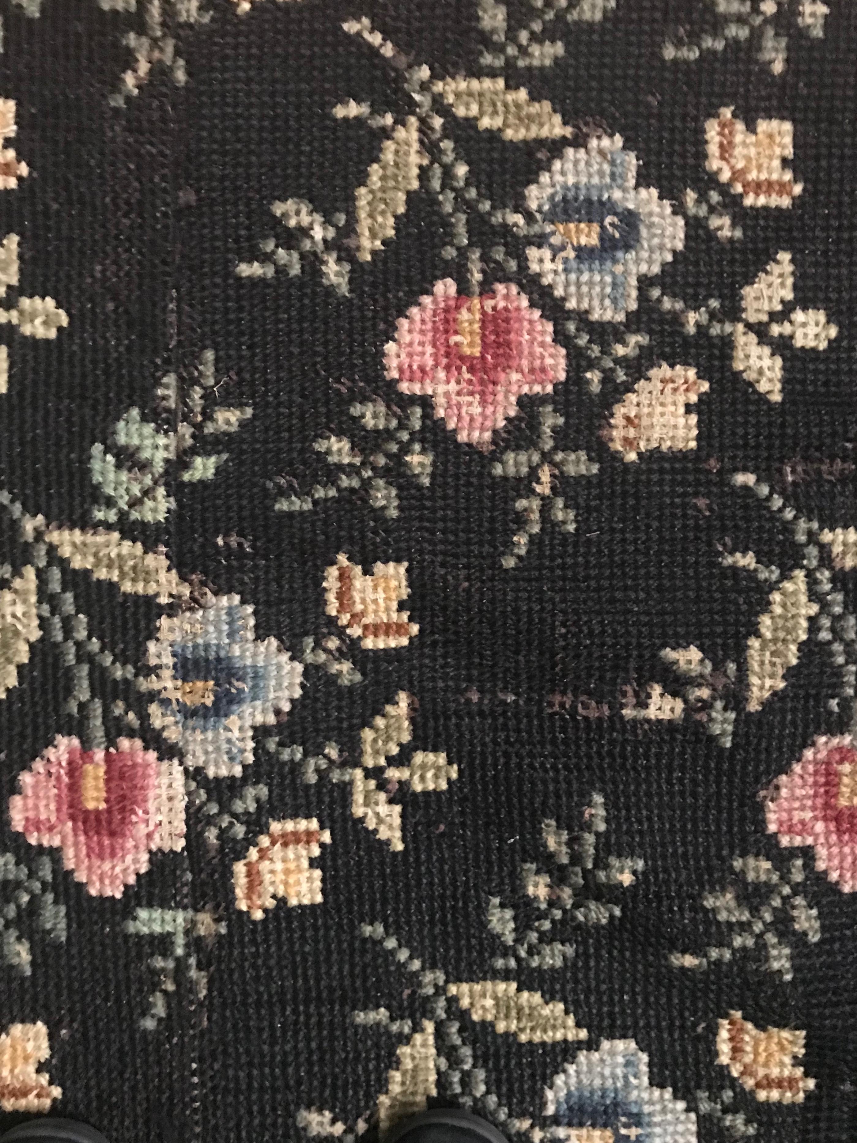 Huge Antique Black French Cross Stitch Wool Carpet Madeleine Castaing For Sale 5